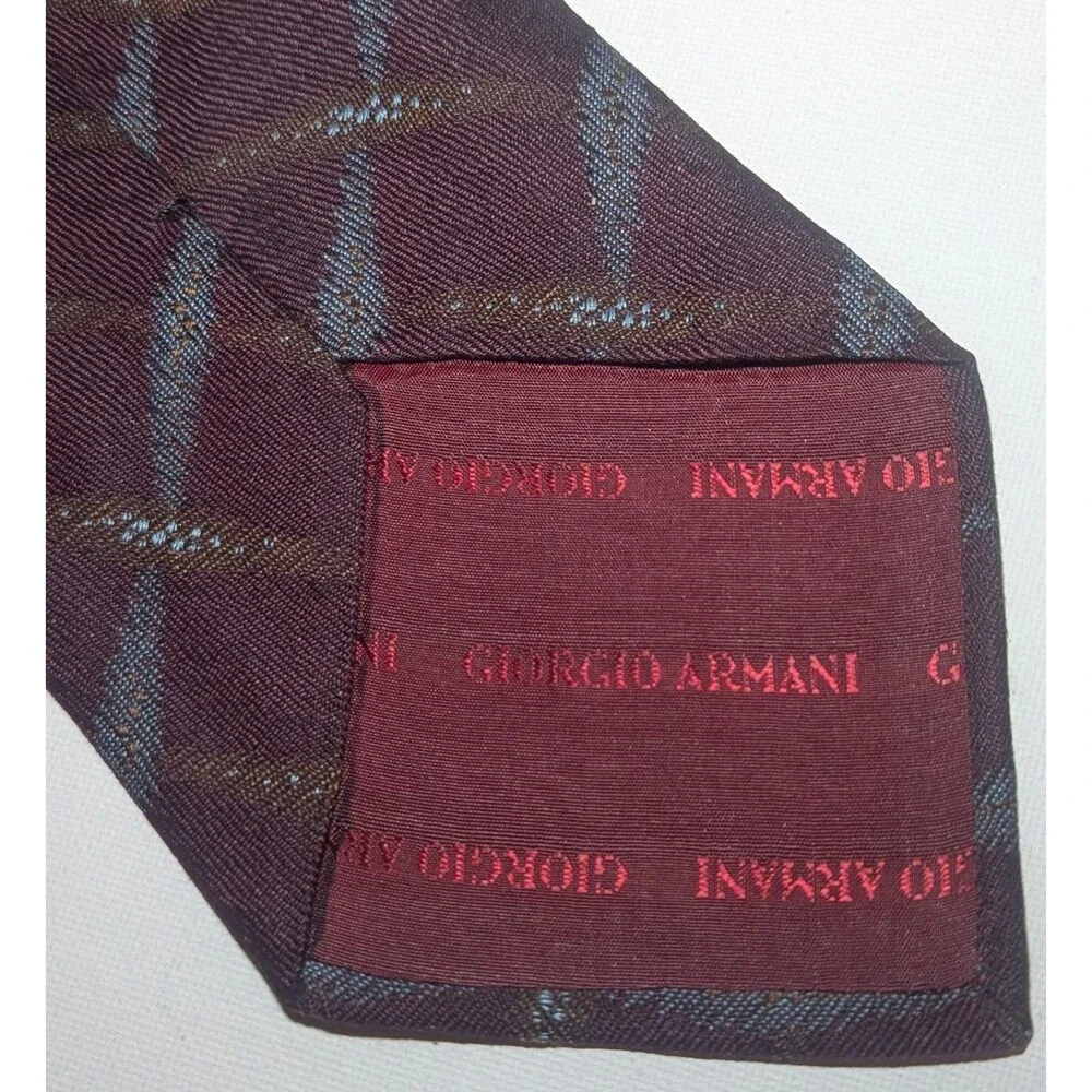 Giorgio Armani Cravatte Men's Tie Burgandy Purple & Blue Geo Silk Necktie Italy
